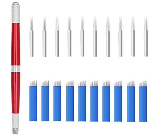 שיאויו 3 ב 1 עט מיקרובליידינג עם מחטים עט איפור קבוע לקעקוע גבות ידני, אדום