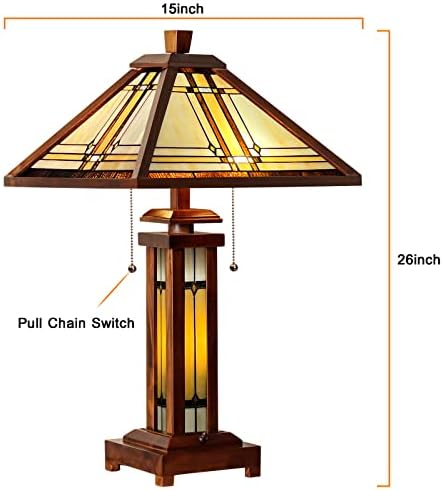 מנורת שולחן קפולינה טיפאני, 3-אור עם מנורת לילה 15 על 15 על 26 אינץ ' סדרת קרם בסגנון עתיק בסיס עץ מנורת שולחן לחדר שינה