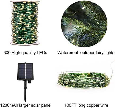 Zeluxdot Extra Long Solar מיתרים אורות חוט ירוק חיצוני חוץ 100ft אורות מיתר אטומי מים אטומי מים אורות מיתרים פיות
