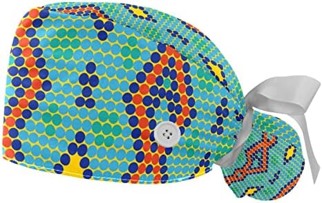 2 חתיכות נקודות צבעוניות דפוס כובעים עובדים עם כפתורים כובע בופנט אלסטי עם רצועת זיעה