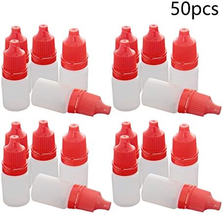 JUTAGOSS 50 יחידות PE בקבוק טפטוף מדויק, בקבוקי טיפת פה קטן 5 מל בקבוק טפטוף נוזלי סחיטה סחיטה ריקה כובע אדום