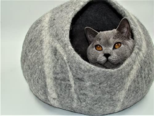 מערת חתול צמר לבד קיוויקיס, ידידותית לסביבה, מיטת חתול מפוארת, עיצובים צבעוניים ואלגנטיים, צמר לבד טבעי, בית