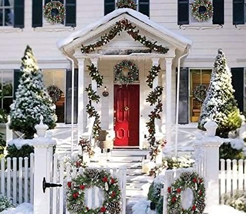 זר חג המולד, 18 אינץ 'מואר לפני חג המולד של דלת הכניסה לזר מלאכותי עם 50 נורות LED חרוט אורן פירות יער אדום חג המולד