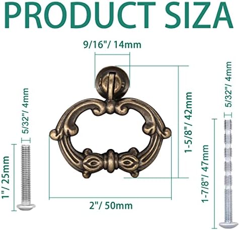 Zernmiarder 6 יחידות ארוזות סגלגל סגלגל משיכות טבעת משיכות, ידיות טבעת ארונות וינטג