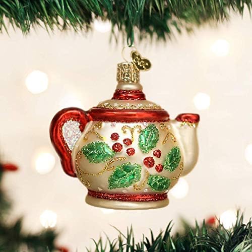 קישוטי חג המולד של העולם הישן: מתנות קפה ותה זכוכית קישוטים מפוצצים לעץ חג המולד, הולי קומקום