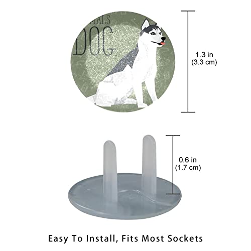 תקע שקע חמוד של האסקי כלבים מכסה 12 חבילה - כיסויי תקע של בטיחות לתינוקות - עמיד ויציב - הוכחת ילדים בשקעים שלך בקלות