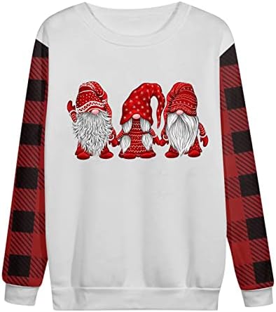 חולצת חג מולד לנשים 2022 מסוגנן O-Neck Raglan שרוול ארוך סווטשירט סוודר סוודר בופלו משובץ חג המולד דפוס טי עליון