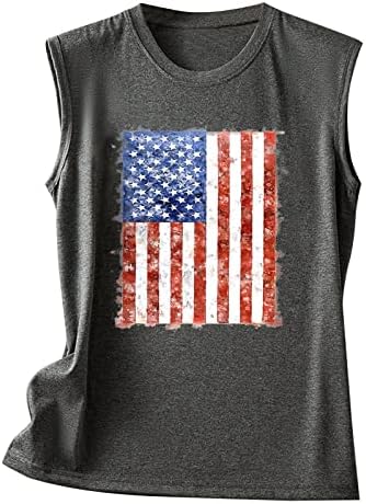 4 ביולי חולצות לנשים דגל ארה ב קיץ ללא שרוולים או צוואר גופייה פסים עניבה לצבוע פטריוטית חולצות מקרית חולצה למעלה