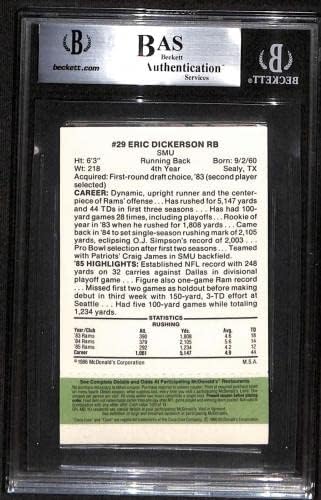 29 אריק דיקרסון - 1986 מקדונלדס ראמס כרטיסי כדורגל ירוקים בכדורגל מדורגים BGS אוטומטית - כדורגל חתימה