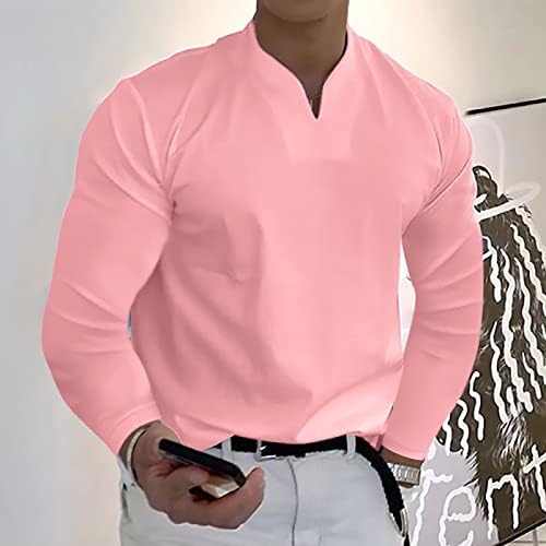 חולצות גברים מזדמנים צבעוניות מזדמנת בצבע מוצק V-Neck G-Neck Gentleman