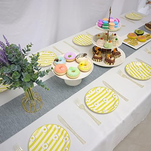 פנדקור 50 חתיכות צלחות קינוח נייר דייזי, צלחות עוגת פרחים חינניות חד פעמיות של 7 אינץ 'למסיבת יום הולדת