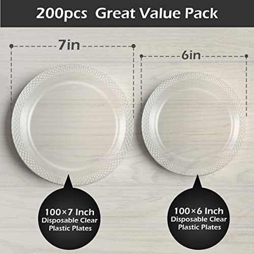 200 צלחות פלסטיק צלחות עוגה חד פעמיות צלחות קינוח צלחות פלסטיק כלים מפלסטיק לפיקניק חתונה למסיבה כוללים 100 איחוד
