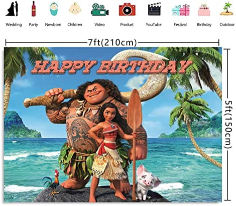 בוטונג 7 * 5 רגל מואנה מאווי חוף אוקיינוס רקע קריקטורה מואנה יום הולדת רקע קיץ חוף נסיכת בנות יום הולדת