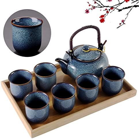 מכשיר תה יפני מוגדר ל 6, כבשן כבשן זיגוג חרסינה ערכה עם קומקום אחד, 6 כוסות תה ומגש תה 1, סט תה סיני ייחודי למבוגרים/אוהבי