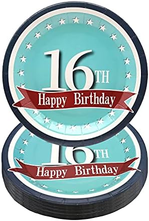 קישוטי מסיבת יום הולדת 16 יום הולדת 16, 50 חתיכות כחול שמח יום הולדת 16 חד פעמי לוחות נייר צלחות נייר לוחות קינוח למסיבת יום
