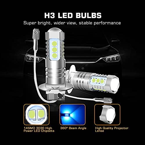BRISHINE H3 LED FOG FUG BURTS PACK של 2, 3030 CHIPS בהירים במיוחד H3 נורות LED עם מקרן לפנסי ערפל לרכב, אורות ריצה בשעות