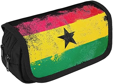 דגל Grunge Ghana תיק עיפרון שכבה כפולה עט עט נייר נייר תיבת איפור איפור קופסה עם רוכסן גודל אחד