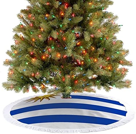 דגל אורוגוואי חצאית עץ חג המולד לקישוטי מסיבות חג עם תחרה של ציצית