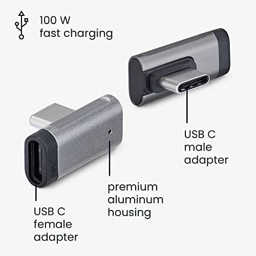 KWMobile USB C מתאם זווית ימנית - 90 מעלות מתאם תקע USB -C זכר לנקבה תואם למחשבים ניידים של Oculus Headers -