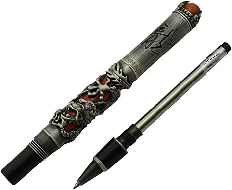 ג'ינהאו דרקון וינטג 'גלגל גלגל עט אדום אדום לכתיבת יומן, יומן נסיעות עם כיס עט ותכשיטים על עט כבד עליון