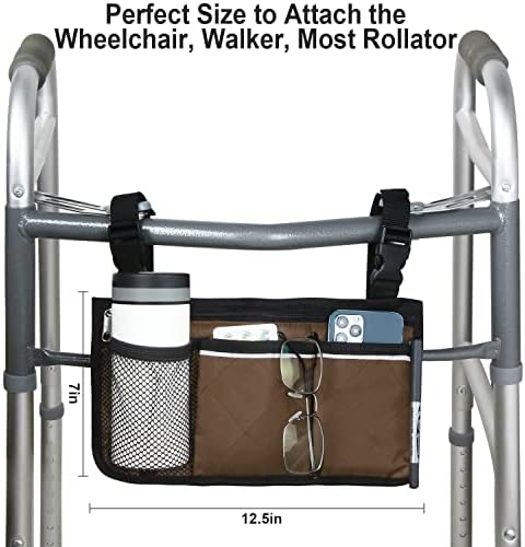 כיסא גלגלים צד ארגונית אחסון תיק משענת פאוץ עם כוס להחזיק ורצועה רעיוני, עבור רוב כסאות גלגלים, הליכונים או