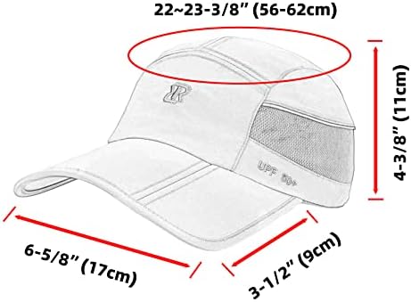 RRVANE מתקפל UPF50+ כובע הגנה מפני שמש, כובע בייסבול מהיר יבש כובעי ספורט חיצוניים מתכווננים לנייד לגברים, נשים