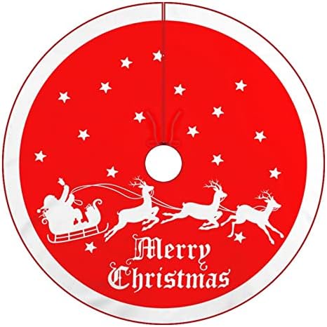 חצאית עץ חג המולד 30 x30 סנטה קלאוס על מזחלת עם איילים חצאיות עץ חג שמח, פתית שלג אדום ולבן בית חווה קישוטי עץ עץ לחג המולד