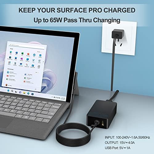 65W Surface Pro Tharger תואם לשני מחשב נייד/טאבלט של Microsoft Surface Book, עובד עם 65W & 44W & 36W & 24W, עבור