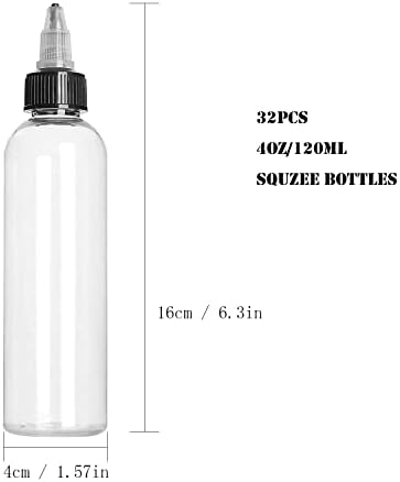 Liwerotsa 32pack 4oz בקבוקי סחיטת פלסטיק עם כובעי עליון טוויסטים, בקבוקי בוסטון ריקים, בקבוקי סחיטת פלסטיק לבקבוקי תבלינים לציפוי,