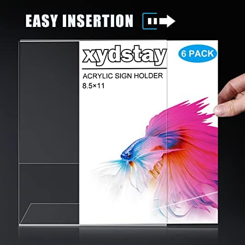 xydstay 6pack 8.5x11 מחזיק סימן acylic L צורה וצורה מחזיק סימן פלסטיק ברור, מחזיק תפריט, מחזיק שלטי שולחן בלתי