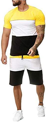 SSDXY Mens קיץ אימונית קיץ בלוק ספורט סט 2 חתיכות שרוול קצר חולצות מכנסיים קצרים