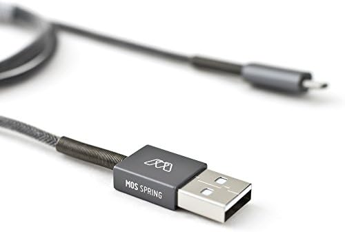 MOS Spring Micro USB כבל, לא לאייפון, ראשי אלומיניום עם הקלה באביב, אפור עמוק