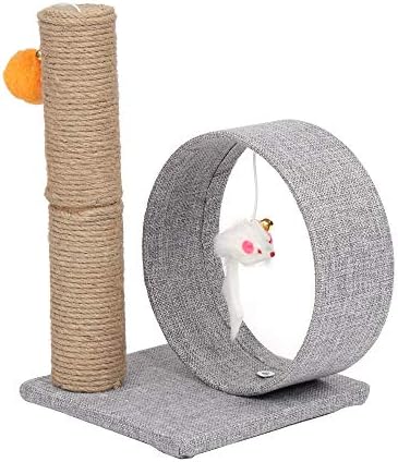 13& 34; חתול עץ מגדל עם פשתן עגול טבעת, צעצועים, אור אפור