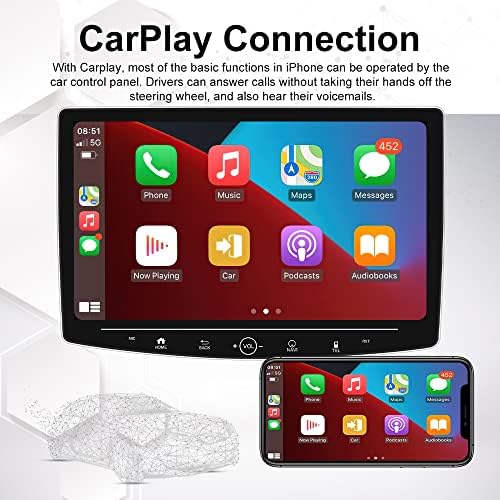 Hikity Android 11 SENING DIN CAR סטריאו 10.1 זווית מתכווננת רדיו לרכב מסך מגע, Apple CarPlay אלחוטית Android Auto,