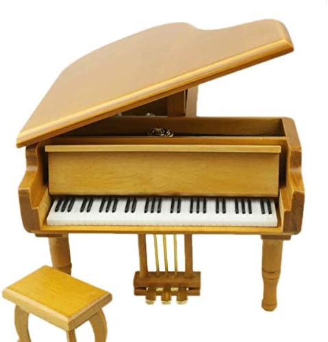 תיבת מוסיקה צהובה בצורת פסנתר צהוב, מתנת יום הולדת יצירתית עם שרפרף קטן, תיבת מוסיקה לקישוט מאהב