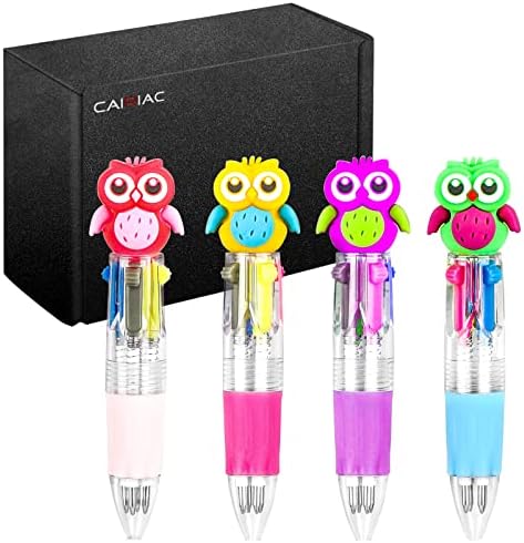 ינשוף חמוד של CAARIAC עטים רב -צבעוניים במכלול אחד, 4 חבילות נשלפות עטים נשלפים 0.7 ממ נקודה עדינה, עטים צבעוניים כתיבה