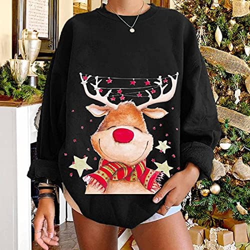 חג המולד בסוודרים לנשים של ארוך שרוולים מקרית חולצה חולצות חג המולד הדפסת גבירותיי אופנה טיז חולצות חולצות