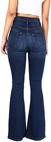 מכנסי ג'ינס תחתון מותניים גבוהות של נשים כפתור ג'ינס למטה בברך נקרע במצוקה מכנסי מכנסי מכנסיים
