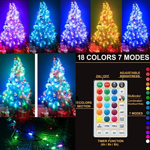 200 אורות חג מולד משתנים צבעים, אורות עץ חג המולד 66ft חיצוניים עם אורות מיתר מרחוק, פיות אורות ירוקים ורודים אורות