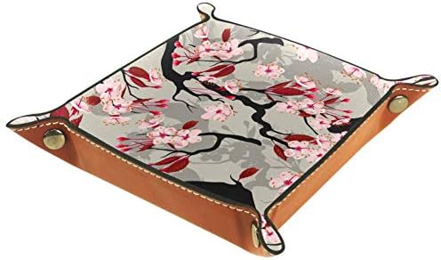 Lyetny Broming Cherry Sakura פרחים מארגן מארגן מגש אחסון קופסת מיטה מיטה קאדי שולחן עבודה מגש החלפת מפתח ארנק