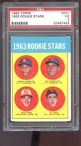 1963 Topps 537 כוכבי טירון פיט רוז אל ווייס RC PSA 3 כרטיס בייסבול מדורג MLB - כרטיסי בייסבול מטלטלים
