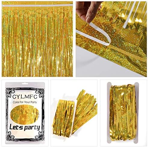 זהב פרינג ' וילון-2 חבילות 3 יחידות 8 רגל ניצוץ מתכתי מסיבת רקע וילון תא צילום אבזרי יום הולדת קישוטי זהב יום הולדת רקע