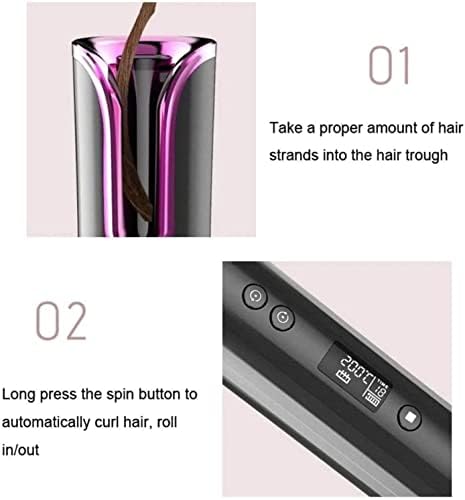 MXJCC תלתל שיער אוטומטי אלחוטי, ברזל מסתלסל עם 4 טמפרטורה מתכווננת, תלתלי שיער אוטומטיים ניידים ותצוגת LCD, USB נטענת, חימום