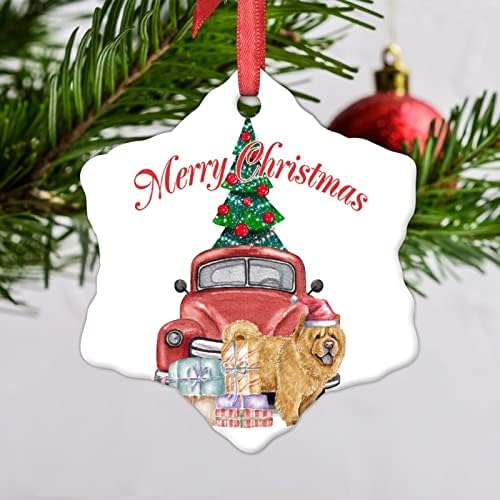 קישוטי חג המולד חג המולד משאית אדומה ביגל ביגל קישוטי עץ חג המולד קרמיקה כלב מותאם
