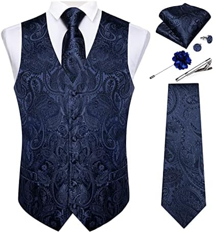 Dibangu Mens Paisley עניבה ומערכת אפוד עם קליפ סיכת דש 7 יחידות משי ארוג חליפת עניבות מותניים לחתונה של מסיבת