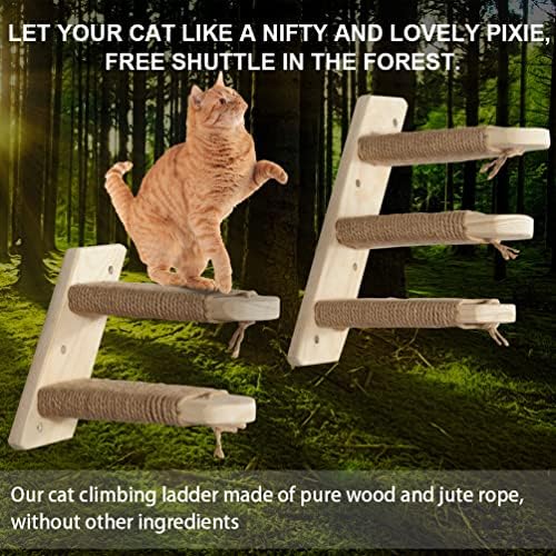 2 מארז:חתול טיפוס מדרגות מדף קיר רכוב כמו 3 + 2 צעדים חתול מדרגות עם סיסל חבל גירוד לחתולים מוט פלטפורמה, חתול