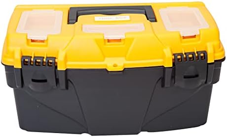 טורין 15.5 תיבת כלי אחסון מפלסטיק עם מגש נשלף, מארגן ארגז כלים קטן עם קופסת בורג, שחור/צהוב ATRJH-3015T