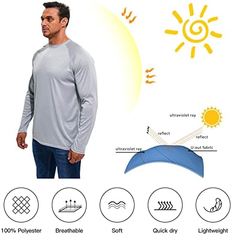 Bukey's Men's Upf 50+ חולצות דיג חולצת שמש שרוול ארוך, חולצת טיול UV SPF לריצה לשחייה בחוץ