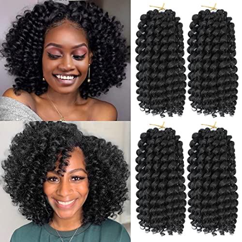 12 אינץ ג ' מייקני להקפיץ סרוגה שיער לנשים שחורות 4 חבילות 72 שורשים טבעי שחור עצבני שרביט תלתלים סרוגה שיער קצר מראש