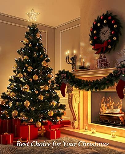 טופר עץ כוכב לחג המולד של Luxspire, כוכב ברזל מוזהב אורות חג מולד עץ עץ סוללה עליונה, כוכב צמרת צמרות נוצץ עם נורות